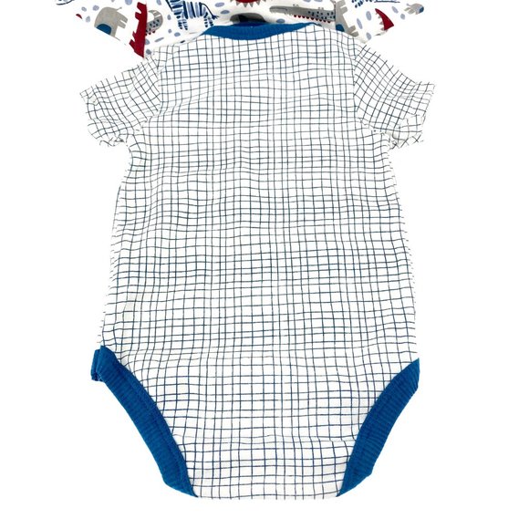 CHICK PEA Grid and Dinosaur Print 2 PK Bodysuits 6-9M - Picture 3 of 12
